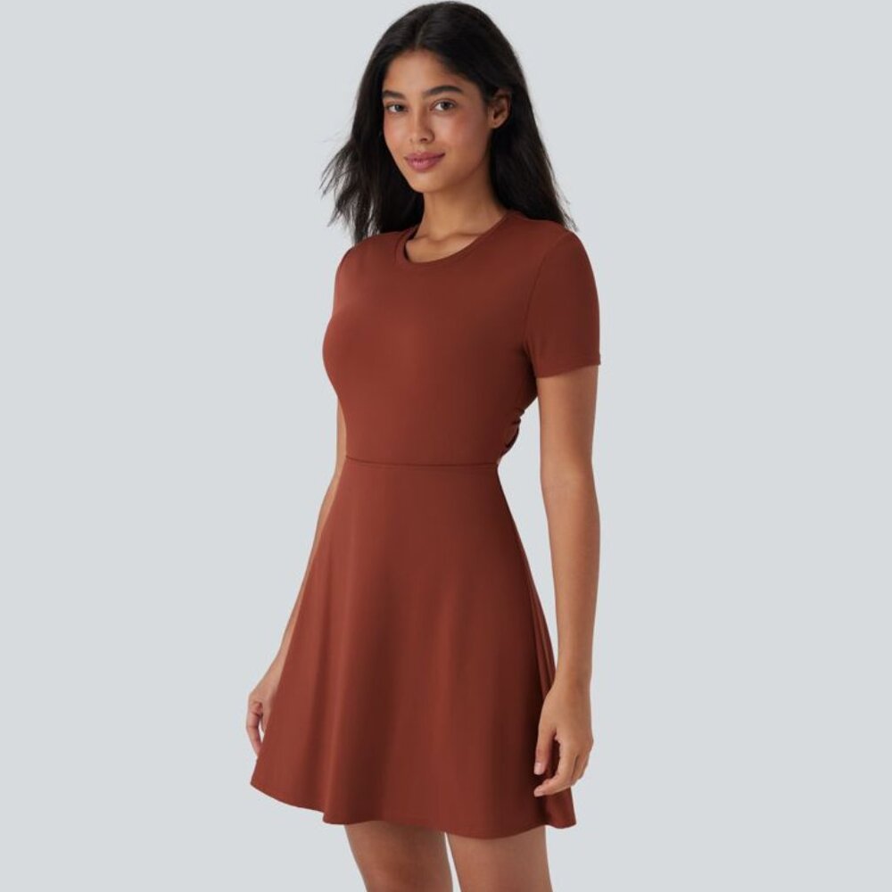 Halara NWT Backless Twisted Cut Out Flare Mini Dance Active Dress large
